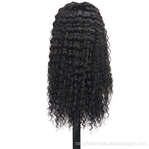 Indian hair Remy Human Hair Deep wave Wig Wholesale Virgin Lace Closure Wig 4x4 lace front human hair wig